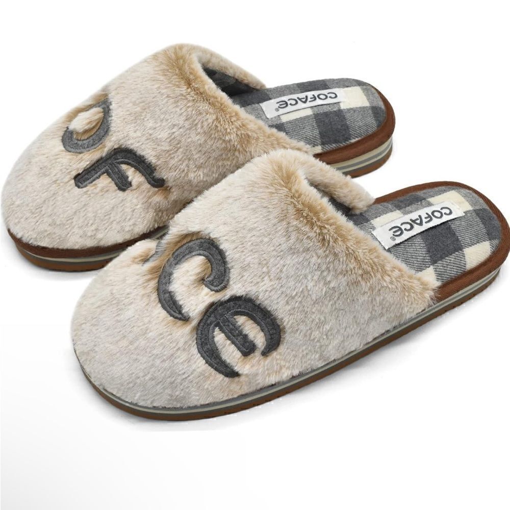 COFACE Gray Womens Memory Foam Slip on Plush Fur Slipper w/Cushion Lining 7 NWT